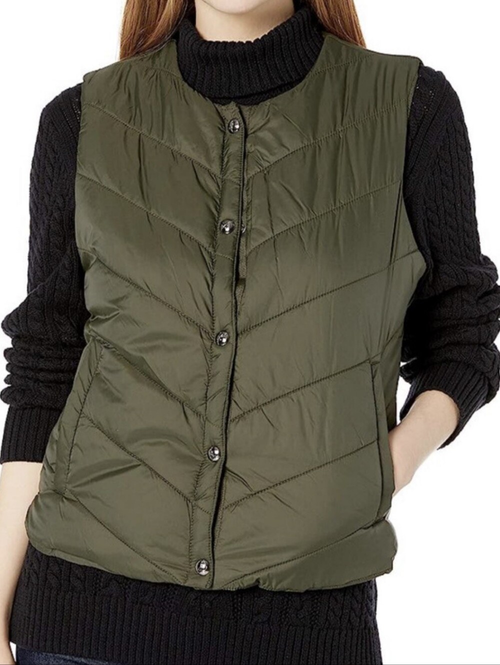 Sam Edelman SATIN PUFFER VEST/Olive Green Women's Size L